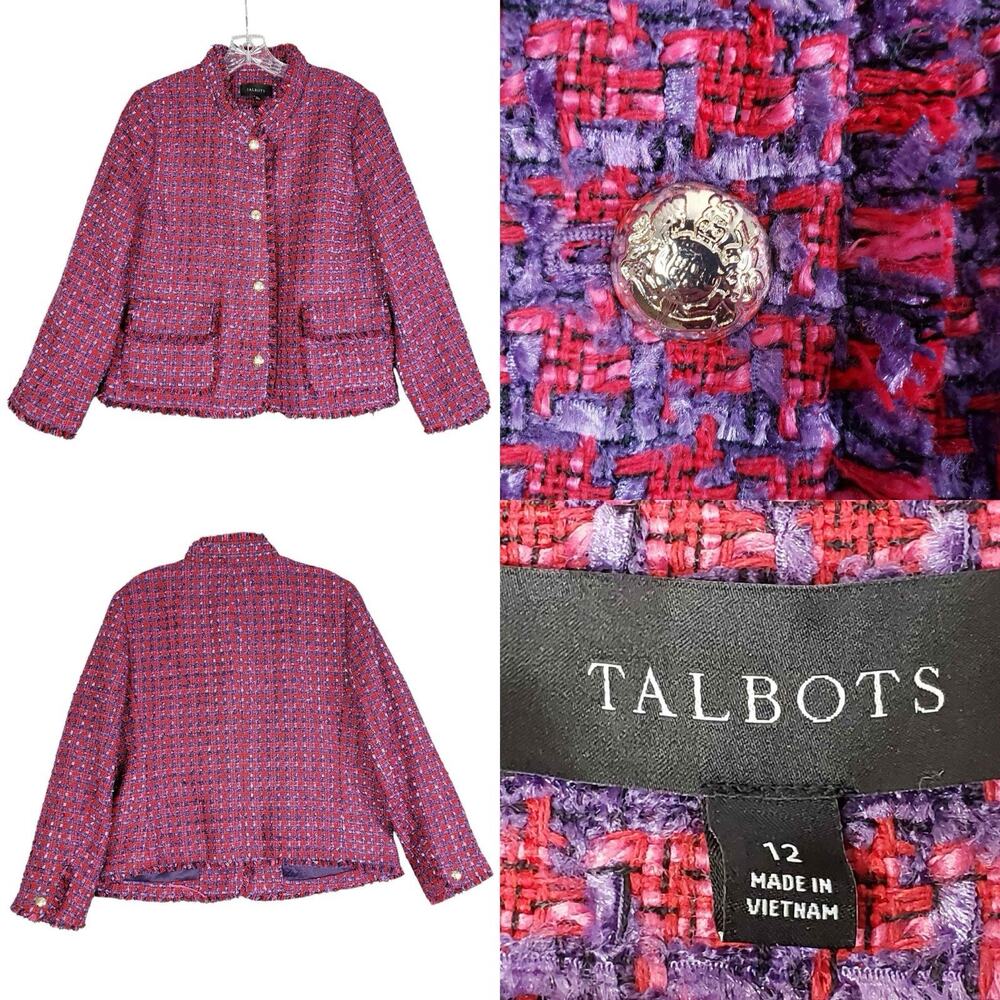 Talbots Women's Vibrant Pink and Purple Tweed Blazer